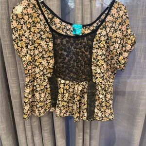 Floral Lace crop Top fairyGoth cottagecore short M blouse mystical Ethereal